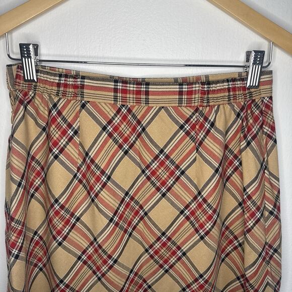 NWT Sag Harbor Plaid Bias Midi Skirt Camel Red Tartan Lined Vintage Y2K Size 8 - Picture 7 of 12